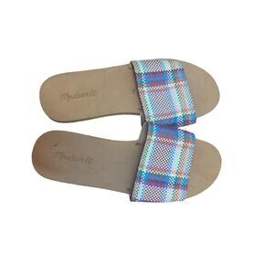 Madewell Maddie Slide Sandal Size 8.5 Rainbow‎ Plaid Madras Resort GUC
